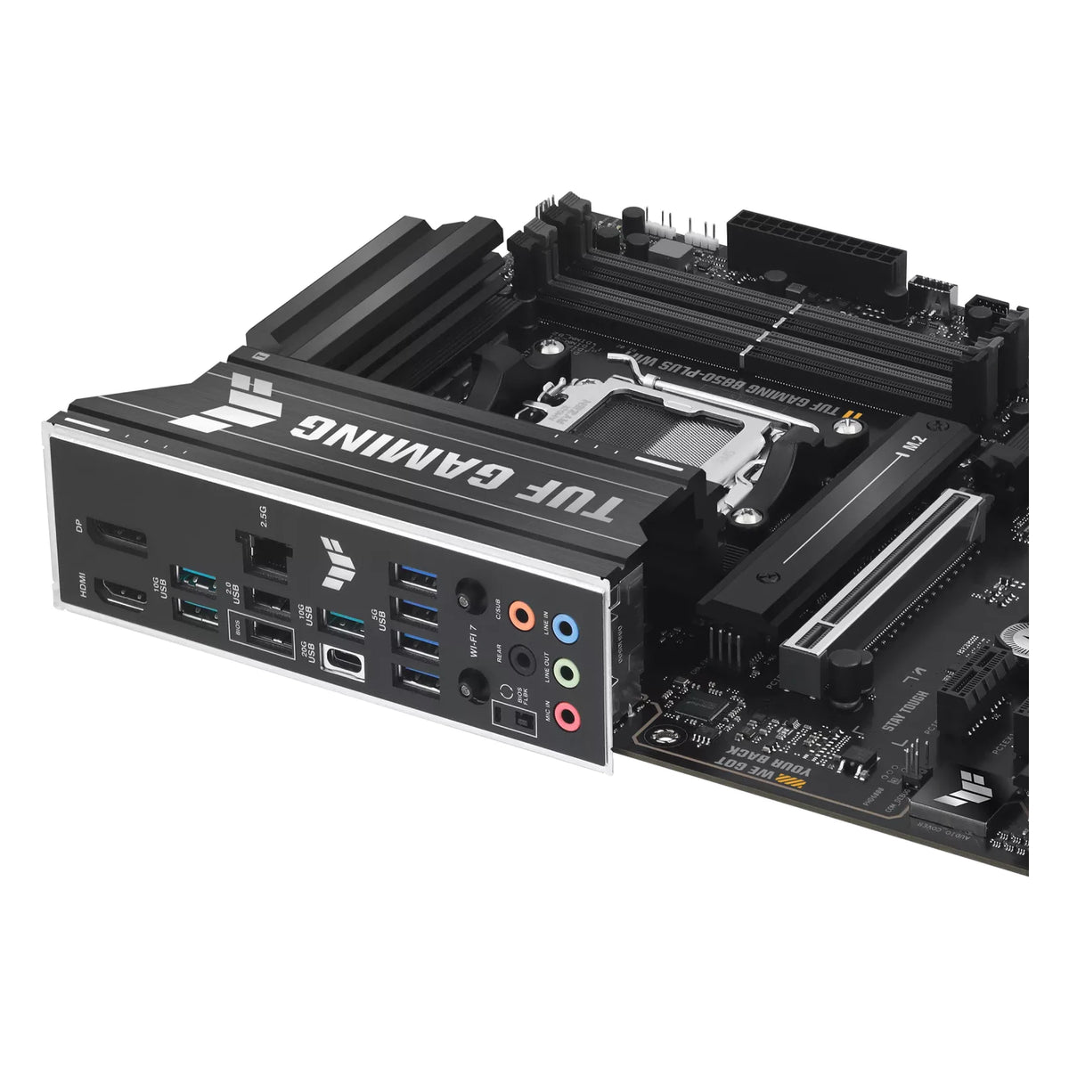 ASUS TUF GAMING B850-PLUS WIFI — vue produit 9 sur fond blanc carré — réf. 90MB1J30-M0EAY0