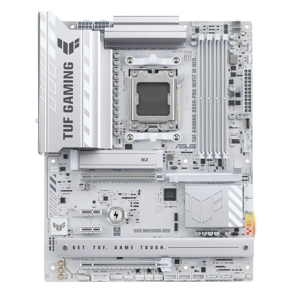 ASUS TUF GAMING B850-PRO WIFI7 W NEO — vue principale sur fond blanc carré — réf. 90MB1NW0-M0EAY0