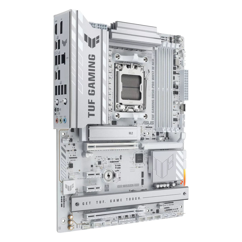 ASUS TUF GAMING B850-PRO WIFI7 W NEO — connectique arrière sur fond blanc carré — réf. 90MB1NW0-M0EAY0