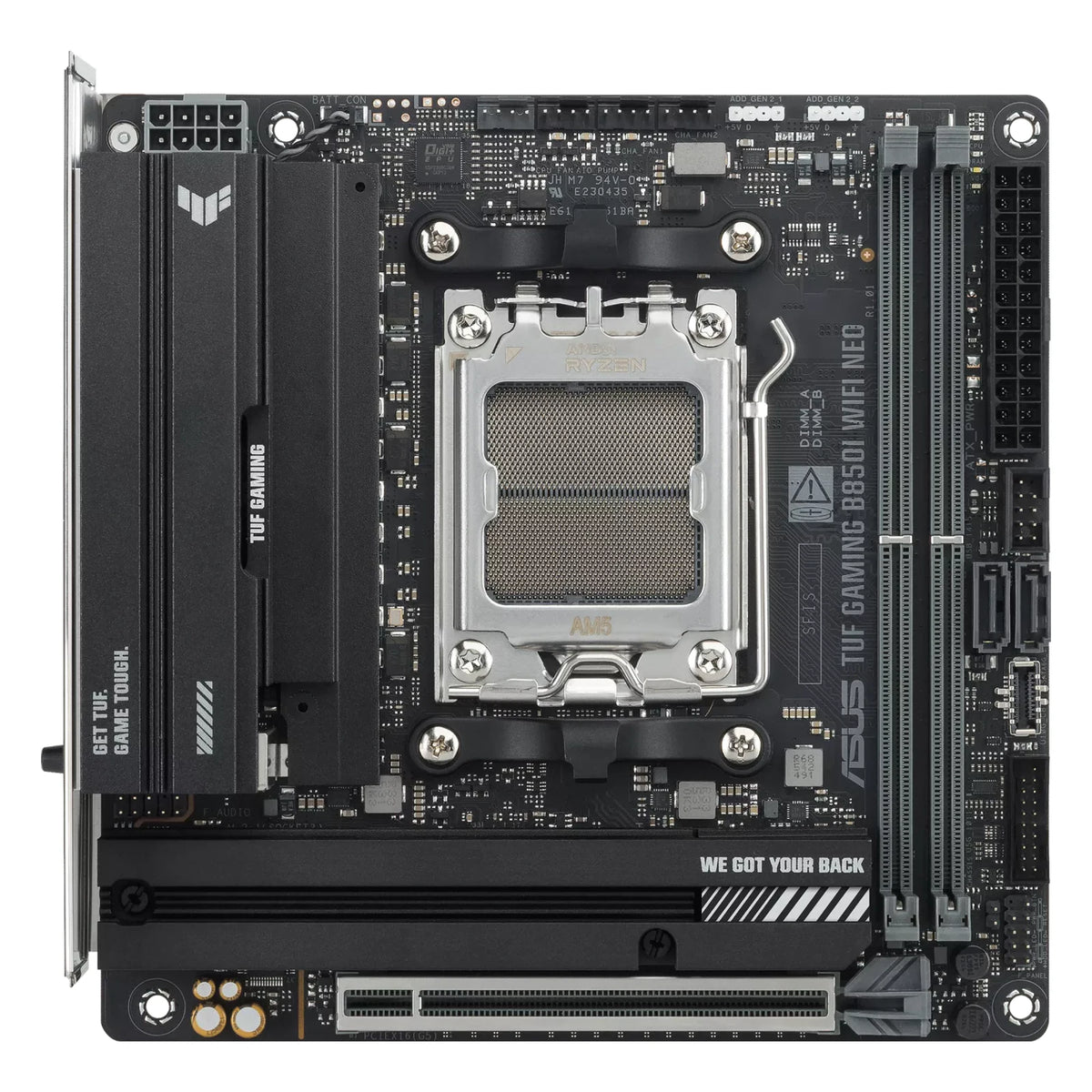 ASUS TUF GAMING B850I WIFI NEO — vue principale sur fond blanc carré — réf. 90MB1PI0-M0EAY0