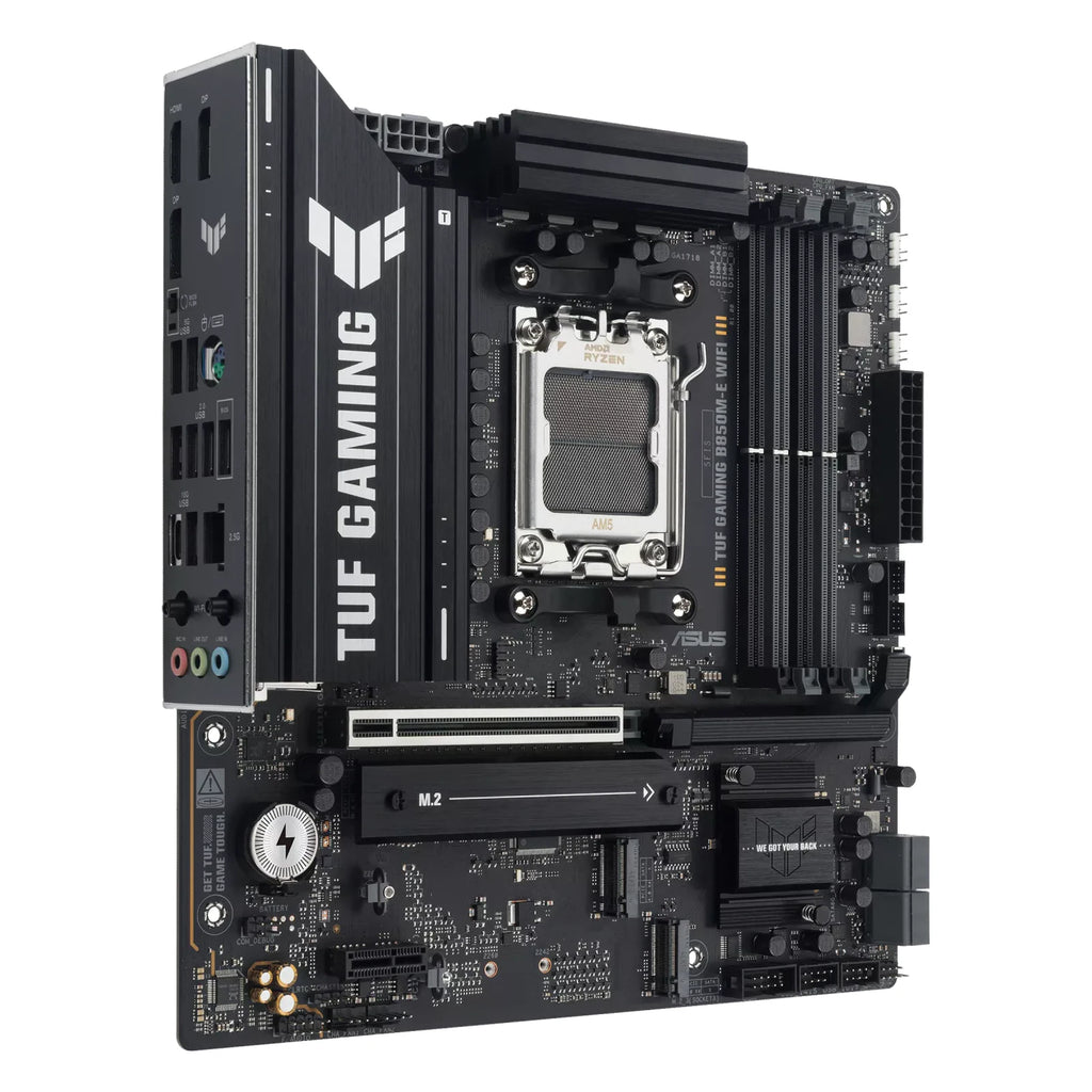 ASUS TUF GAMING B850M-E WIFI — vue produit 2 sur fond blanc carré — réf. 90MB1LS0-M0EAY0