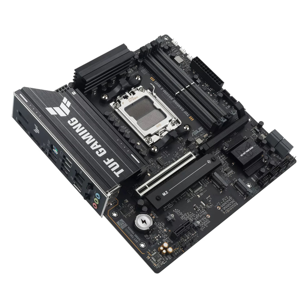ASUS TUF GAMING B850M-E WIFI — vue produit 4 sur fond blanc carré — réf. 90MB1LS0-M0EAY0