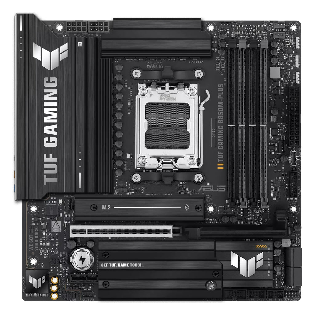 ASUS TUF GAMING B850M-PLUS — vue principale sur fond blanc carré — réf. 90MB1IX0-M0EAY0