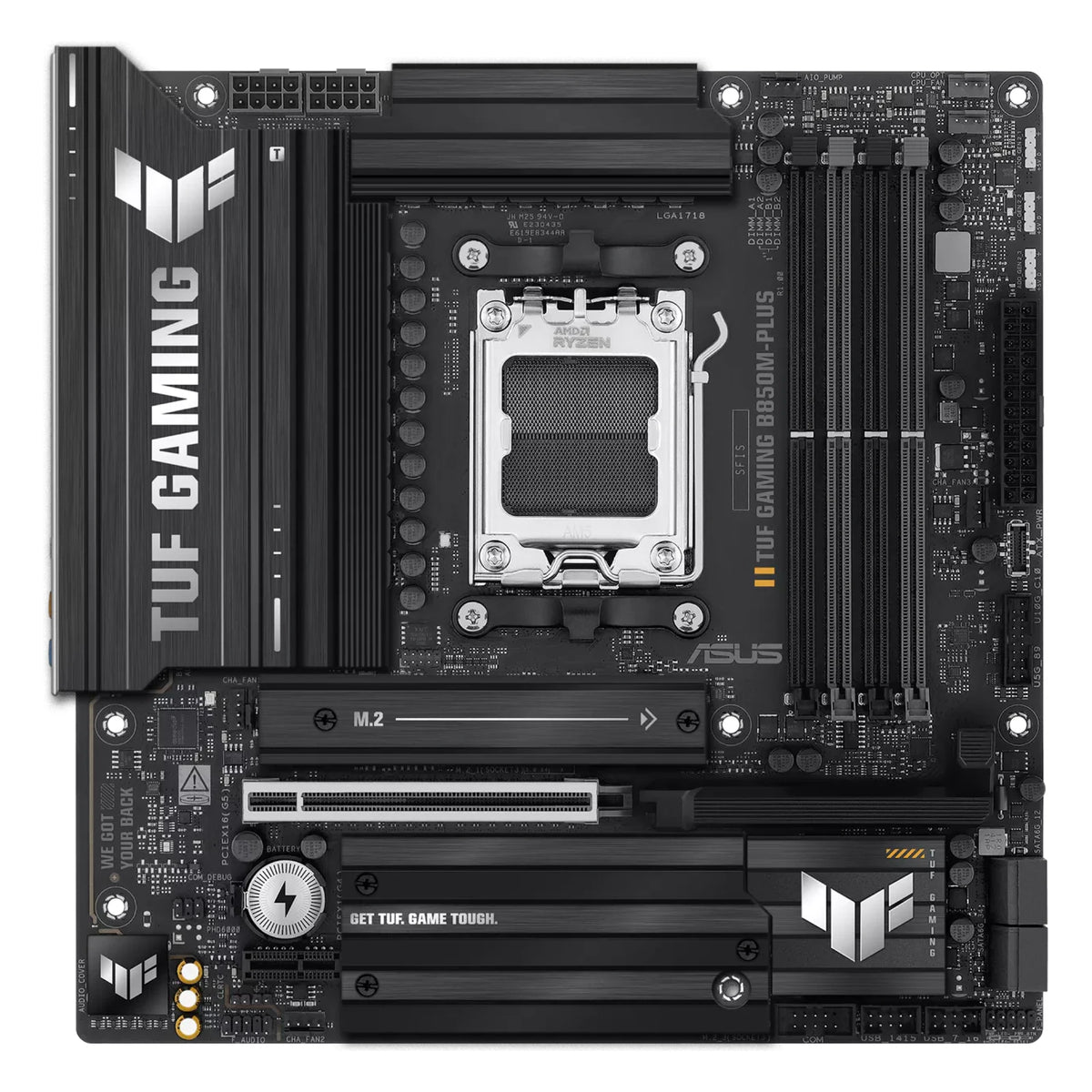 ASUS TUF GAMING B850M-PLUS — vue principale sur fond blanc carré — réf. 90MB1IX0-M0EAY0