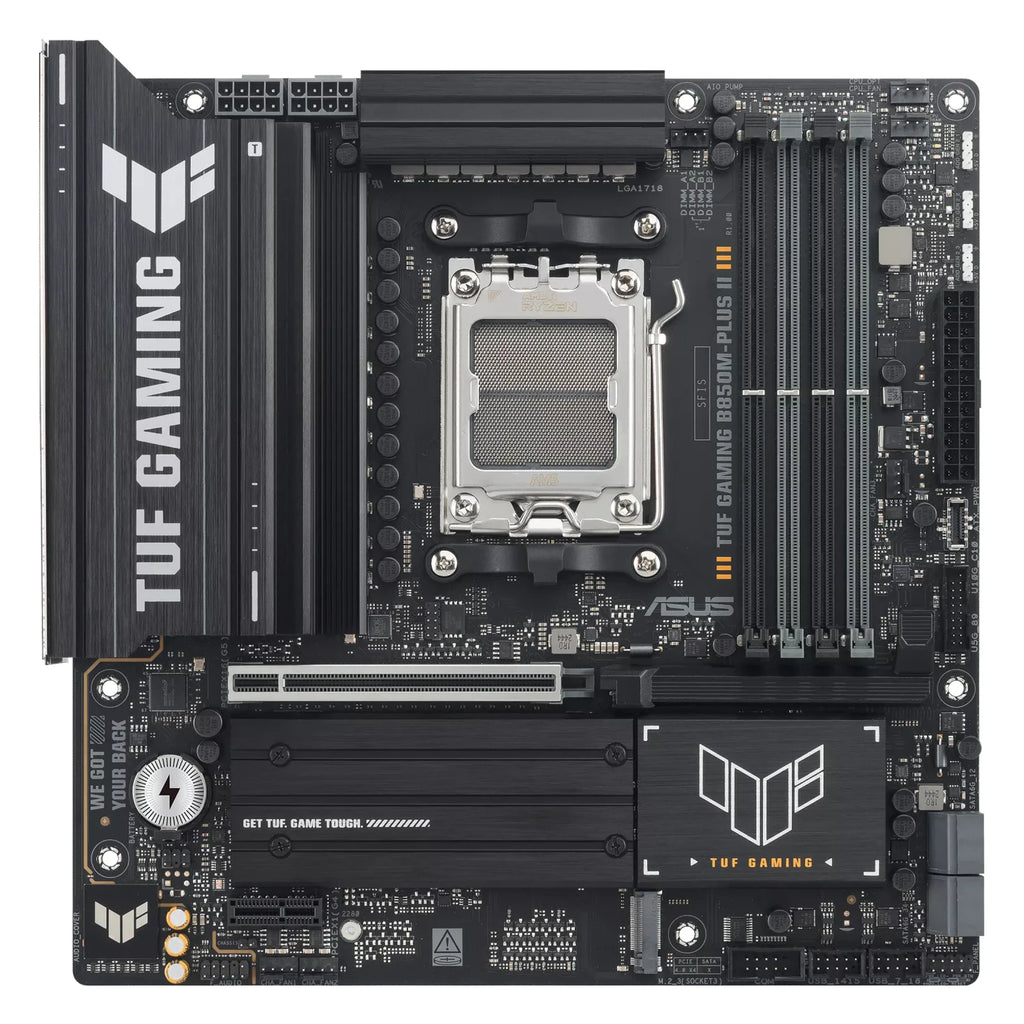 ASUS TUF GAMING B850M-PLUS II — vue principale sur fond blanc carré — réf. 90MB1MT0-M0EAY0