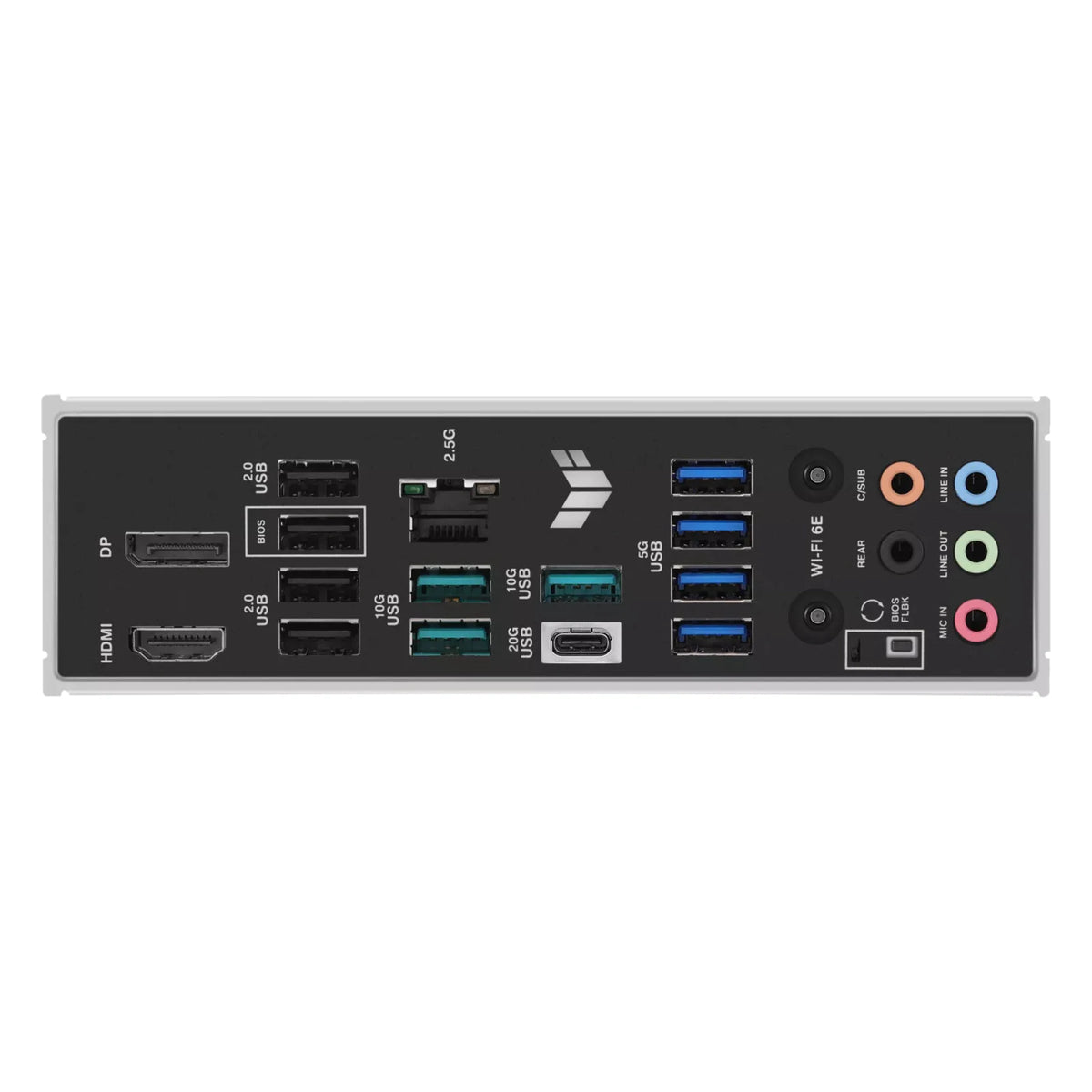 ASUS TUF GAMING B850M-PLUS WIFI — connectique arrière sur fond blanc carré — réf. 90MB1IY0-M0EAY0