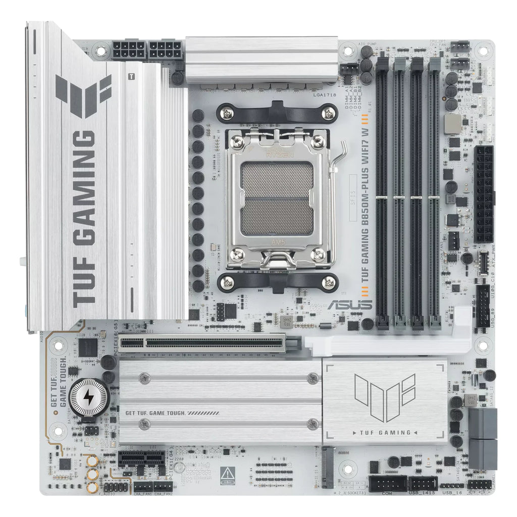 ASUS TUF GAMING B850M-PLUS WIFI7 W — vue principale sur fond blanc carré — réf. 90MB1MD0-M0EAY0