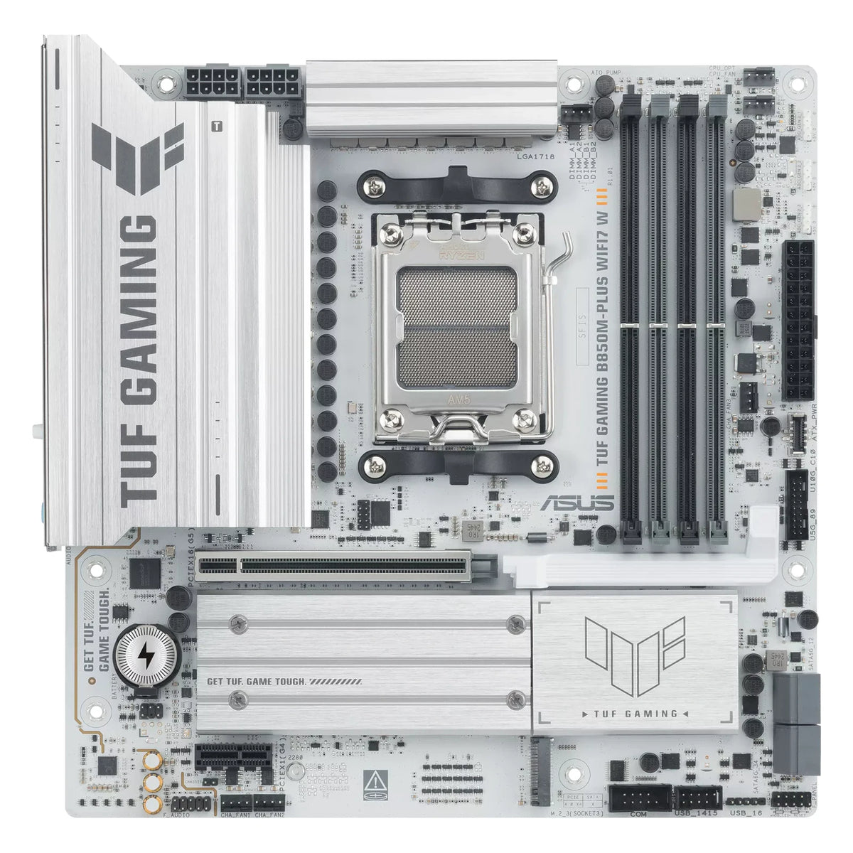 ASUS TUF GAMING B850M-PLUS WIFI7 W — vue principale sur fond blanc carré — réf. 90MB1MD0-M0EAY0