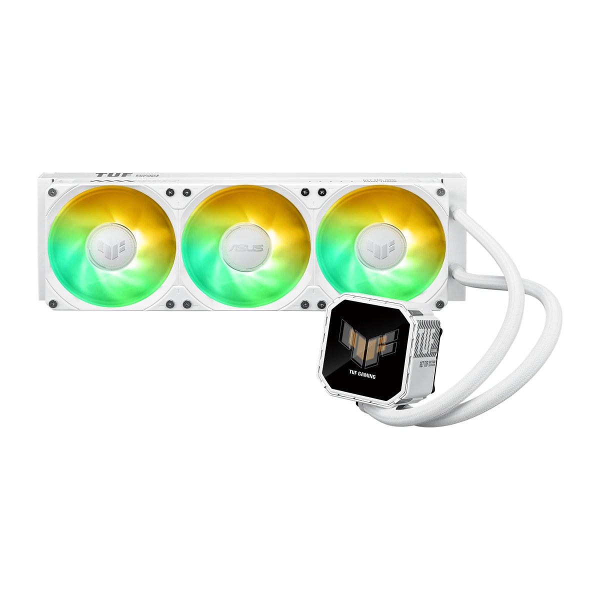 ASUS TUF Gaming LC III 360 ARGB LCD Blanc — vue principale du watercooling AIO sur fond blanc carré — réf. 90RC01A2-B0EAY0