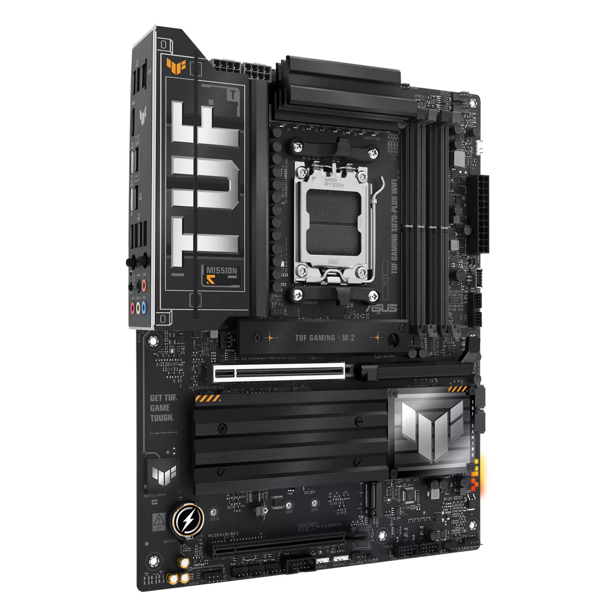 ASUS TUF GAMING X870-PLUS WIFI — connectique arrière sur fond blanc carré — réf. 90MB1IU0-M0EAY0