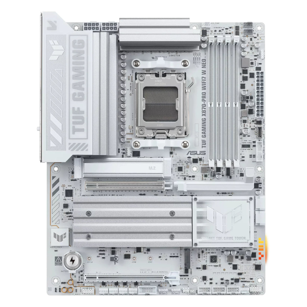 ASUS TUF GAMING X870-PRO WIFI7 W NEO — vue principale sur fond blanc carré — réf. 90MB1NY0-M0EAY0