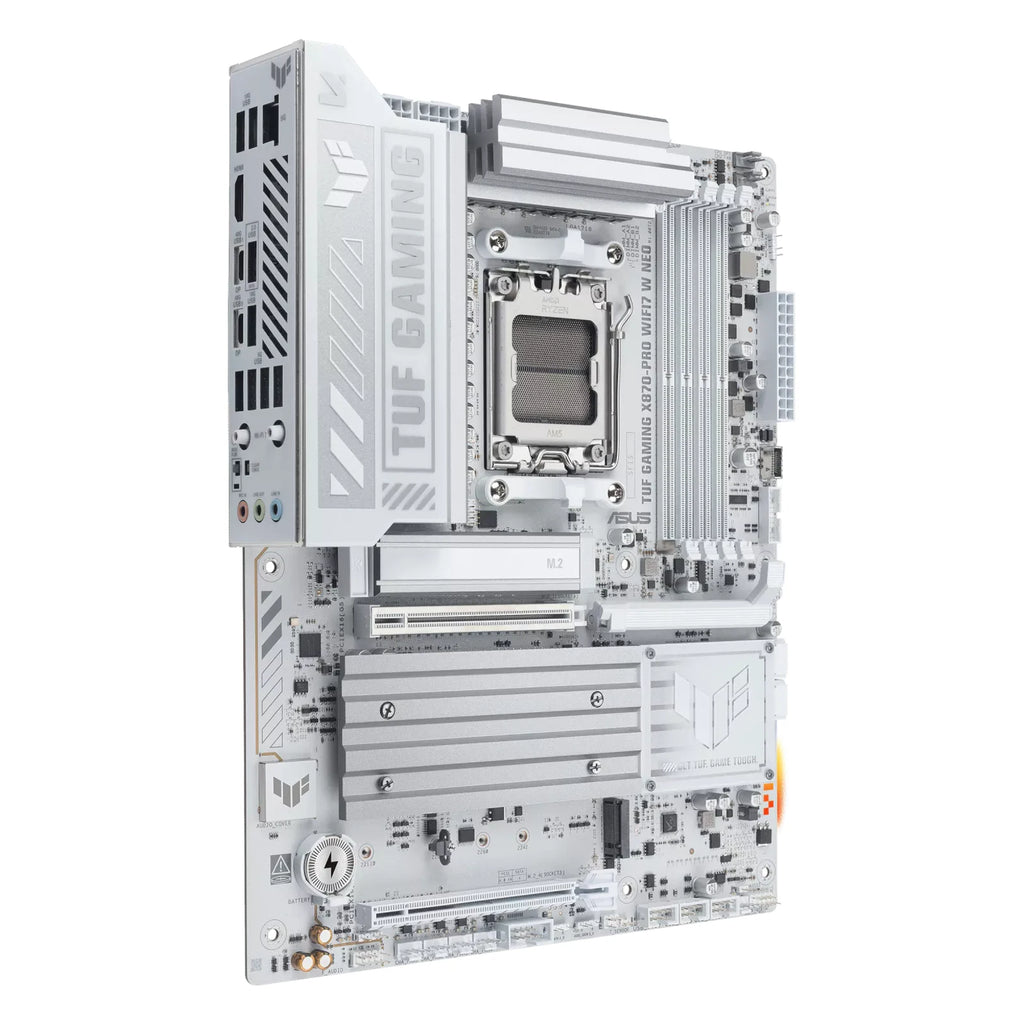 ASUS TUF GAMING X870-PRO WIFI7 W NEO — connectique arrière sur fond blanc carré — réf. 90MB1NY0-M0EAY0