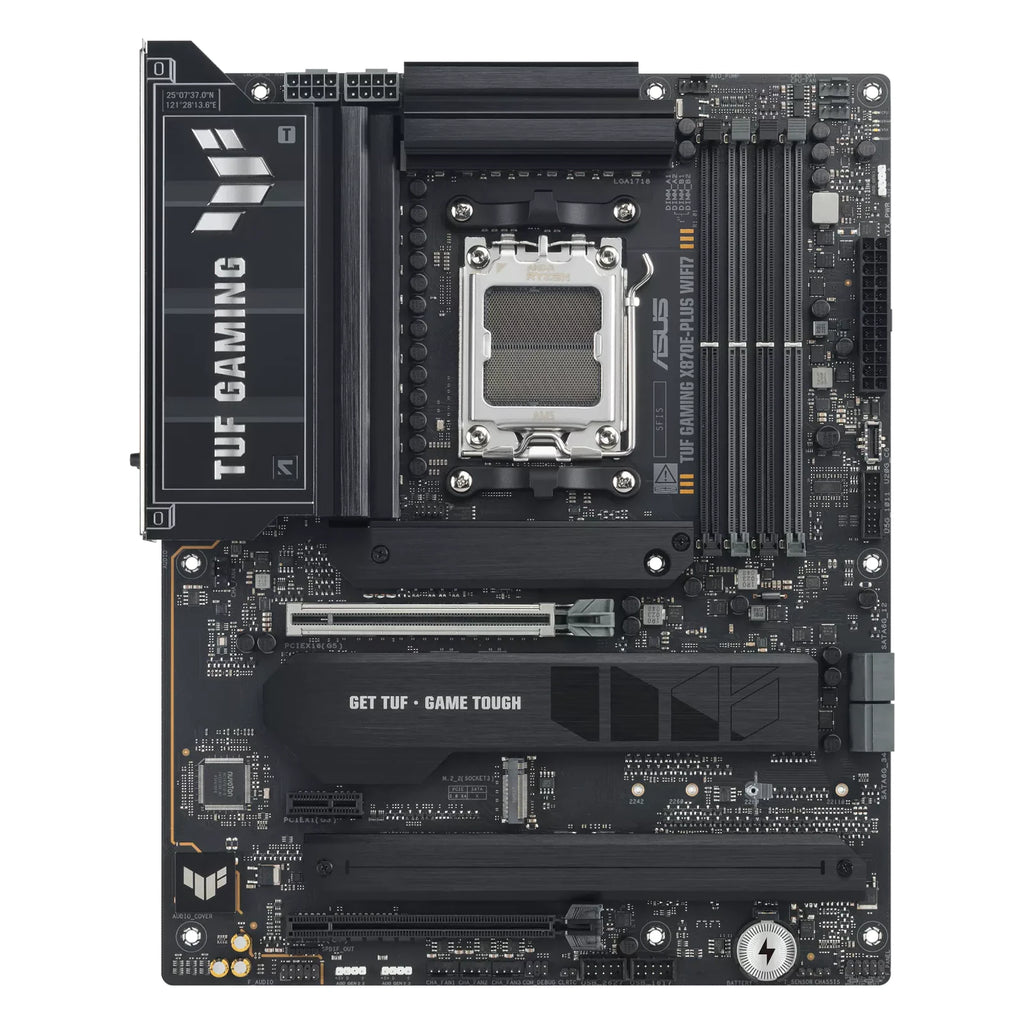 ASUS TUF GAMING X870E-PLUS WIFI7 — vue principale sur fond blanc carré — réf. 90MB1M70-M0EAY0