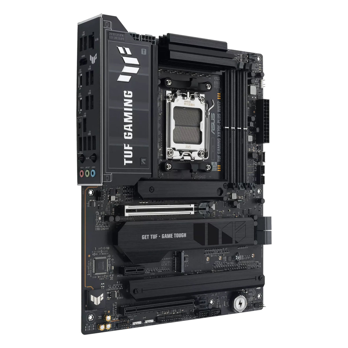 ASUS TUF GAMING X870E-PLUS WIFI7 — vue produit 2 sur fond blanc carré — réf. 90MB1M70-M0EAY0
