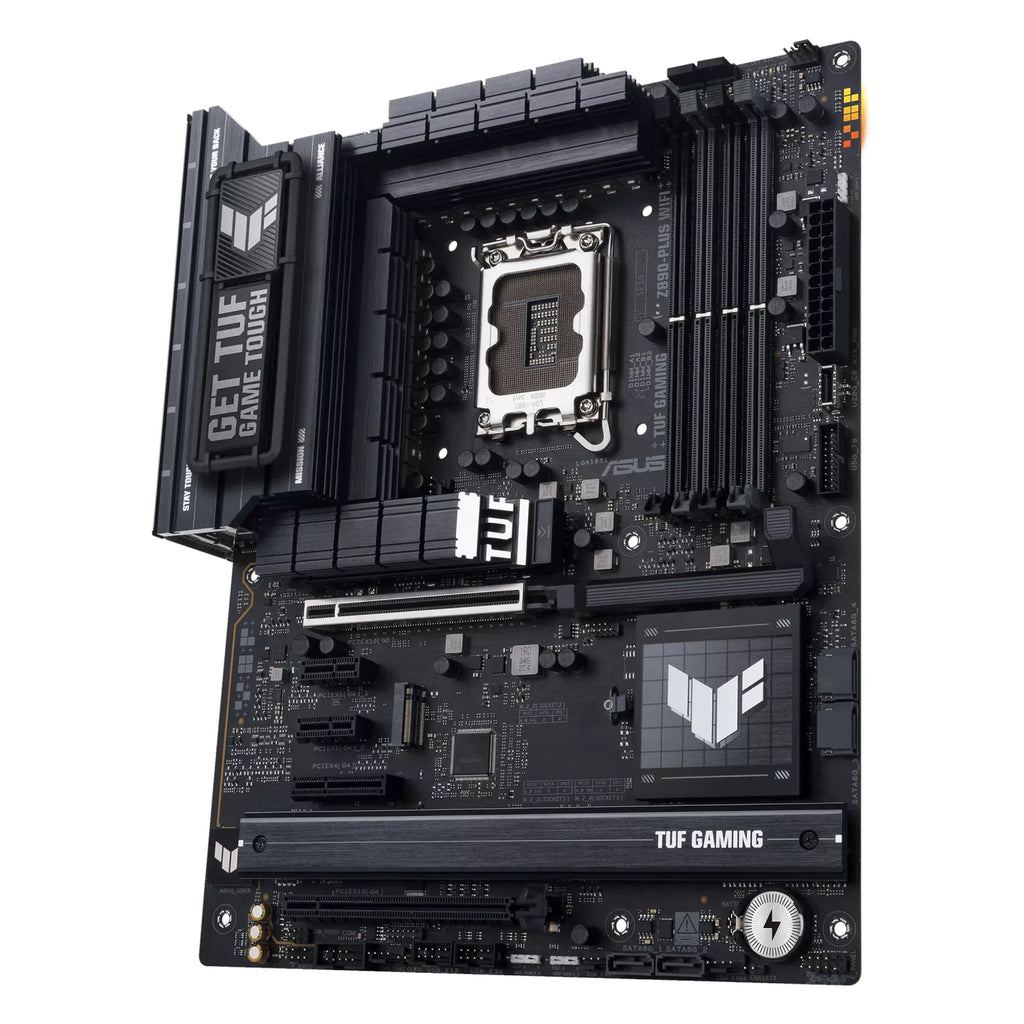 ASUS TUF GAMING Z890-PLUS WIFI — vue en perspective à 60 degrés sur fond blanc carré — réf. 90MB1IQ0-M0EAY0