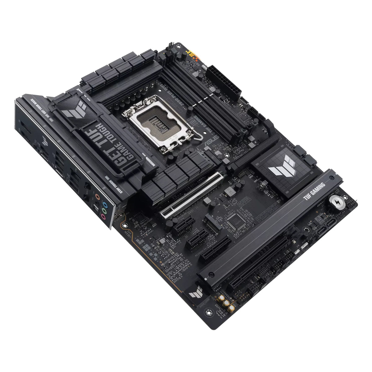 ASUS TUF GAMING Z890-PLUS WIFI — vue en perspective à 45 degrés sur fond blanc carré — réf. 90MB1IQ0-M0EAY0