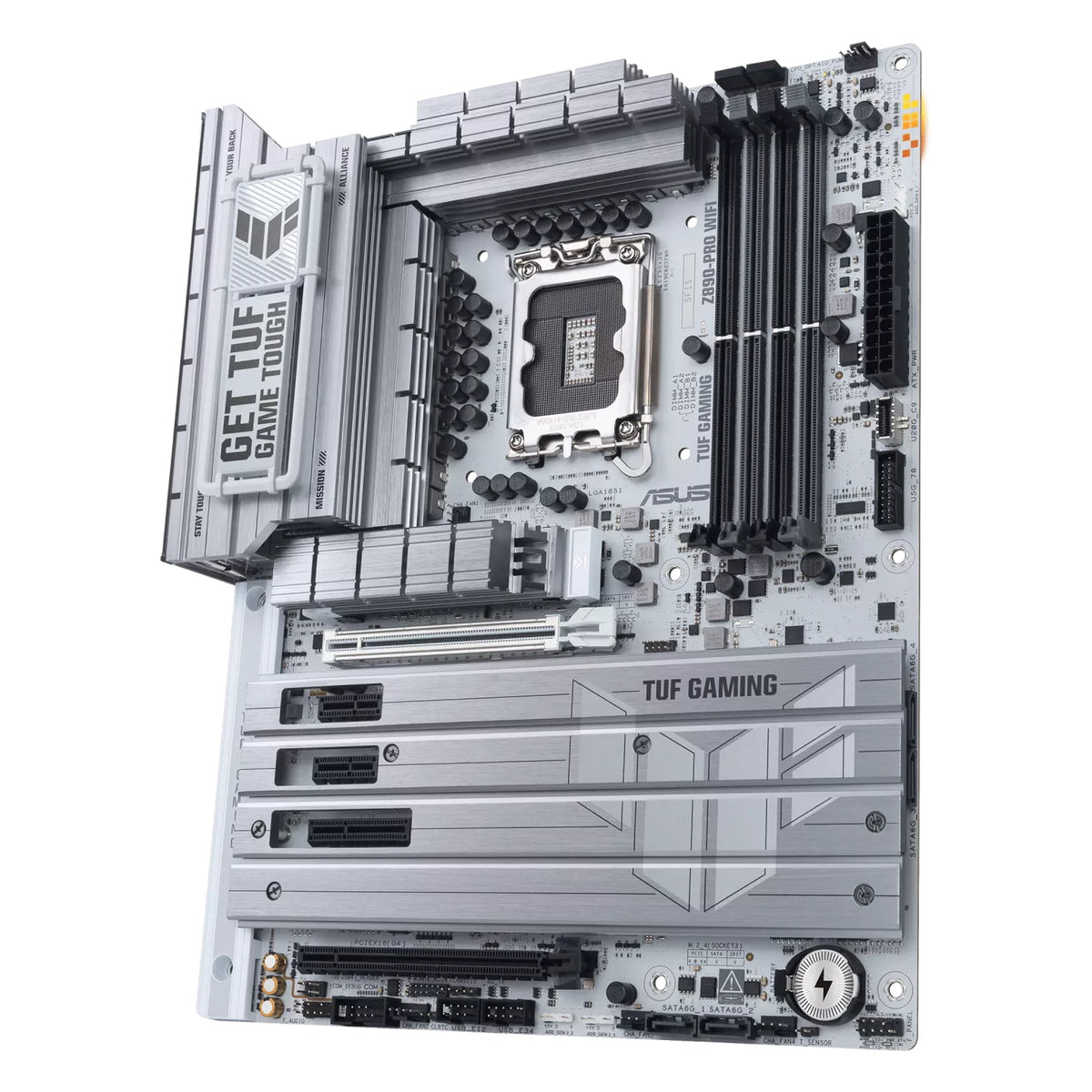 ASUS TUF GAMING Z890-PRO WIFI — vue en perspective à 60 degrés sur fond blanc carré — réf. 90MB1IR0-M0EAY0