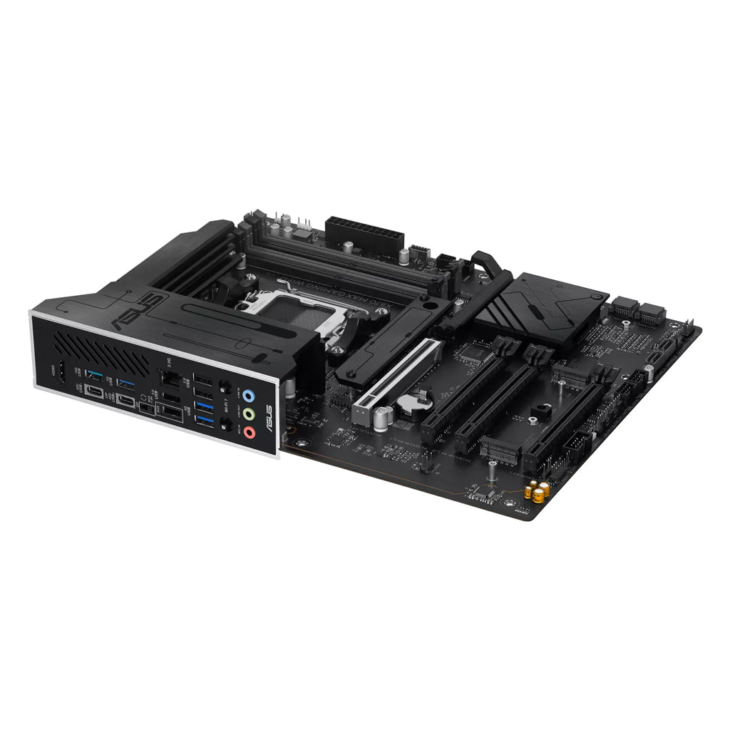 ASUS X870 MAX GAMING WIFI7 — connectique arrière sur fond blanc carré — réf. 90MB1LY0-M0EAY0