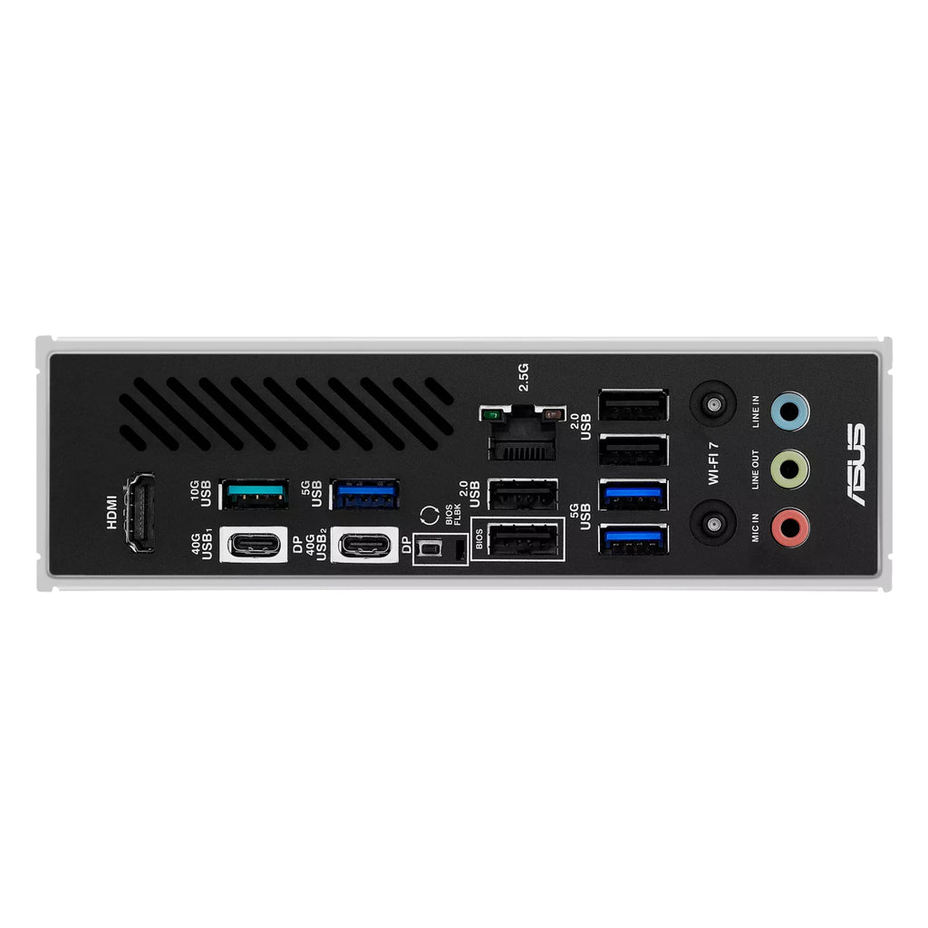 ASUS X870 MAX GAMING WIFI7 — connectique arrière sur fond blanc carré — réf. 90MB1LY0-M0EAY0