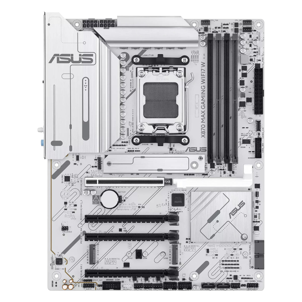 ASUS X870 MAX GAMING WIFI7 W — vue principale sur fond blanc carré — réf. 90MB1LZ0-M0EAY0
