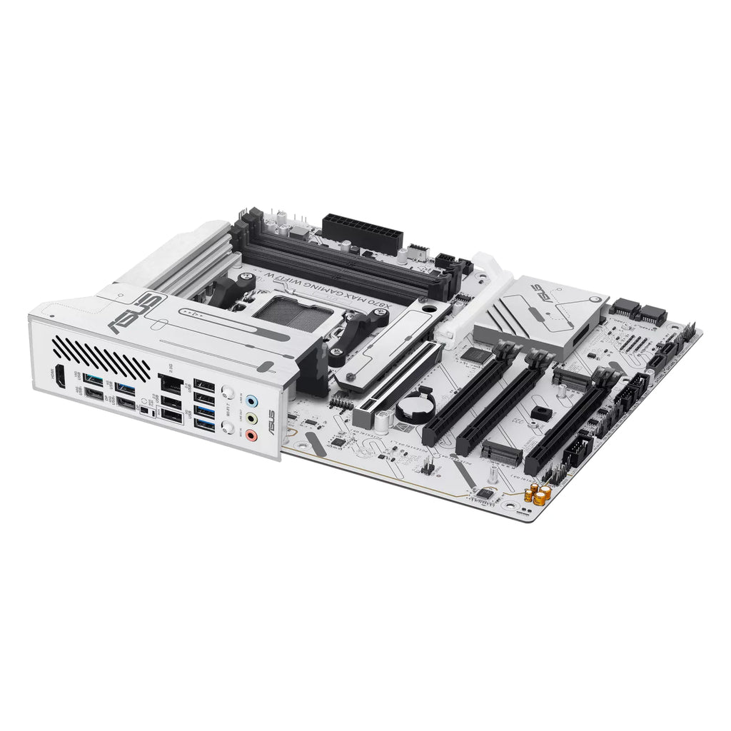 ASUS X870 MAX GAMING WIFI7 W — connectique arrière sur fond blanc carré — réf. 90MB1LZ0-M0EAY0