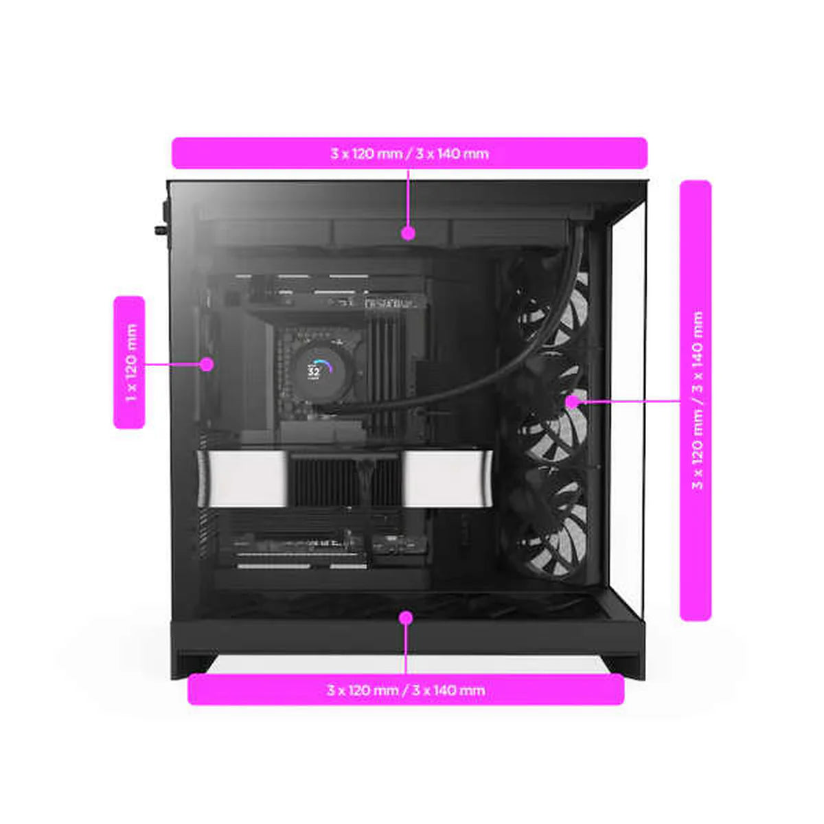 NZXT H9 FLOW All Noir Moyen Tour Mesh CM-H92FB-01 — vue 3