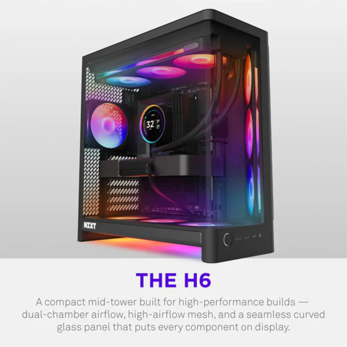 NZXT H6 2026 Moyen Tour Airflow fenêtre en verre — Noir — vue 3