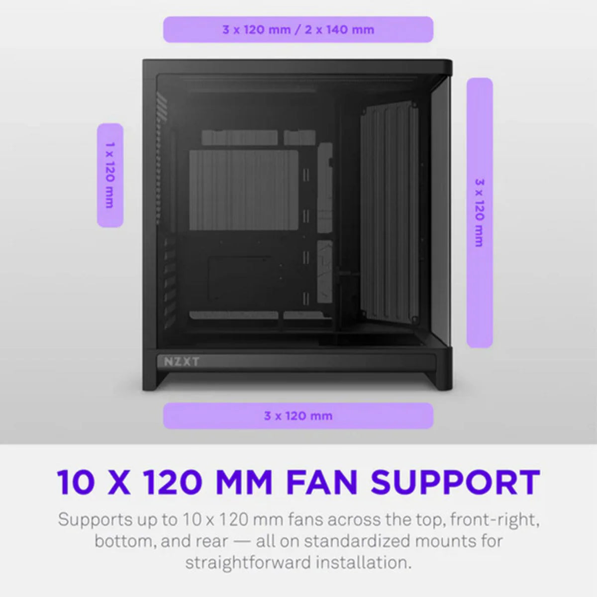 NZXT H6 2026 Moyen Tour Airflow fenêtre en verre — Noir — vue 7
