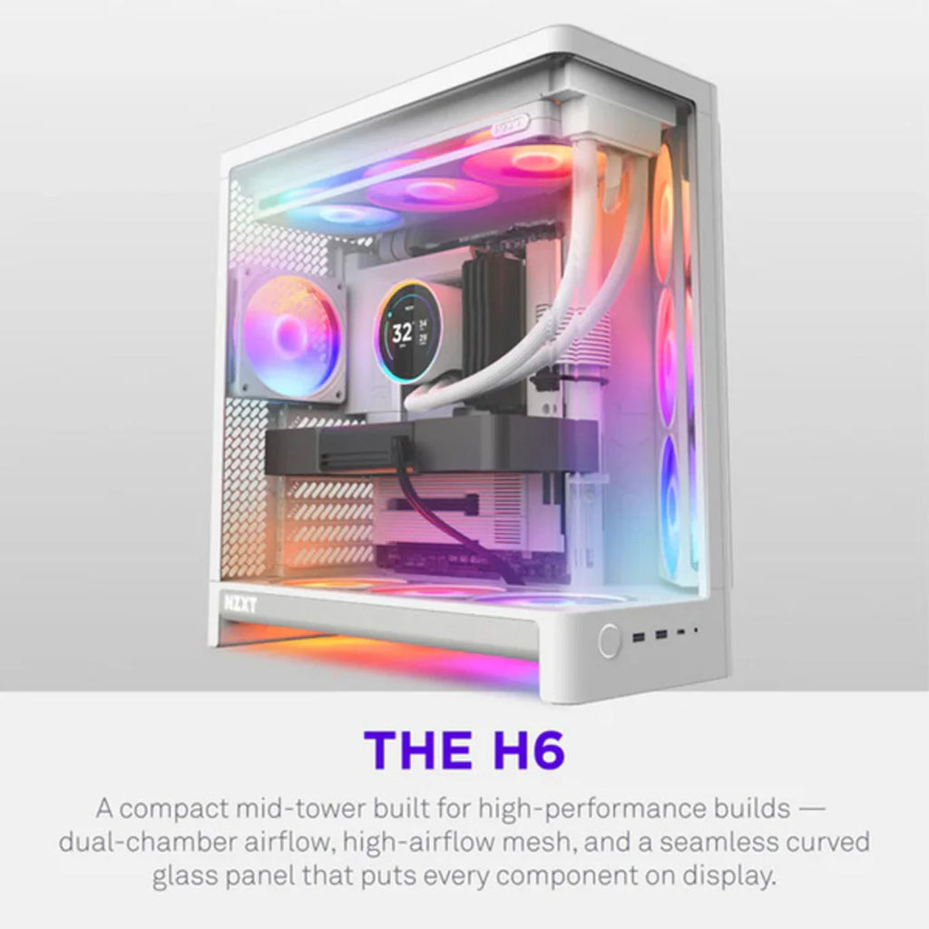 NZXT H6 2026 Moyen Tour Airflow fenêtre en verre — Blanc — vue 3