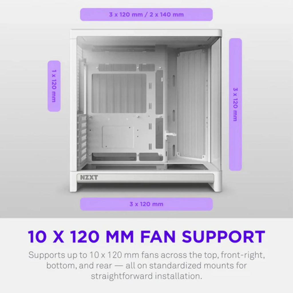NZXT H6 2026 Moyen Tour Airflow fenêtre en verre — Blanc — vue 7