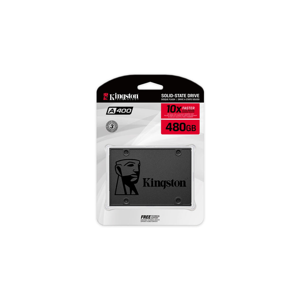 Kingston A400 480 Go — vue de l’emballage 1 du SSD sur fond blanc carré — réf. SA400S37/480G