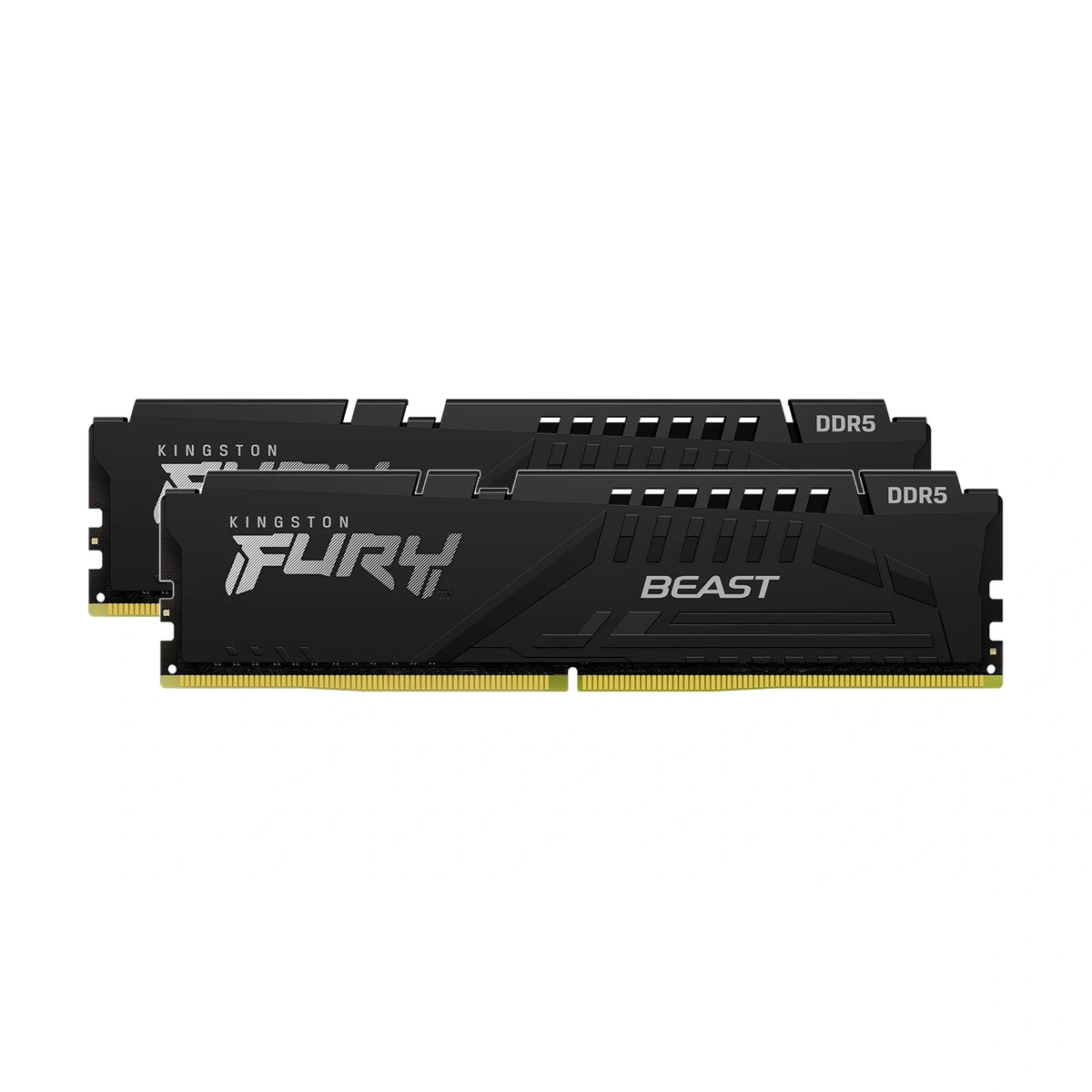 Kingston FURY Beast 16 Go (2×8 Go) DDR5-5600 CL36 Noir — KF556C36BBEK2-16 – vue principale carrée sur fond blanc montrant les 2 barrettes du kit