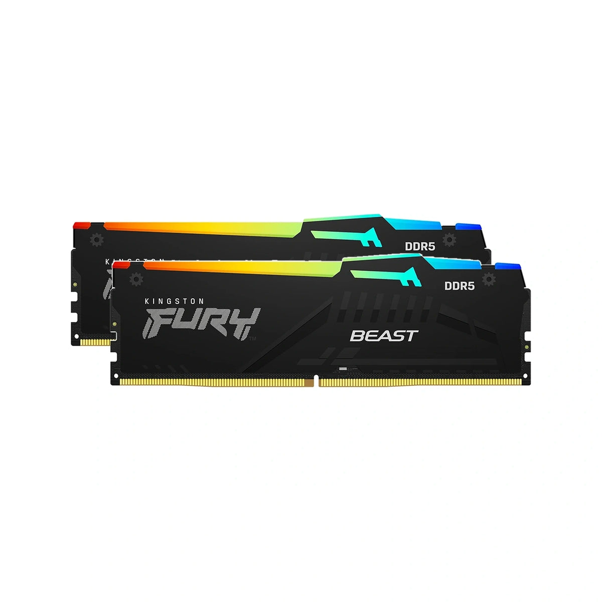 Kingston FURY Beast RGB 16 Go (2×8 Go) DDR5-6000 CL30 Noir — KF560C30BBEAK2-16 – vue principale carrée sur fond blanc montrant les 2 barrettes du kit