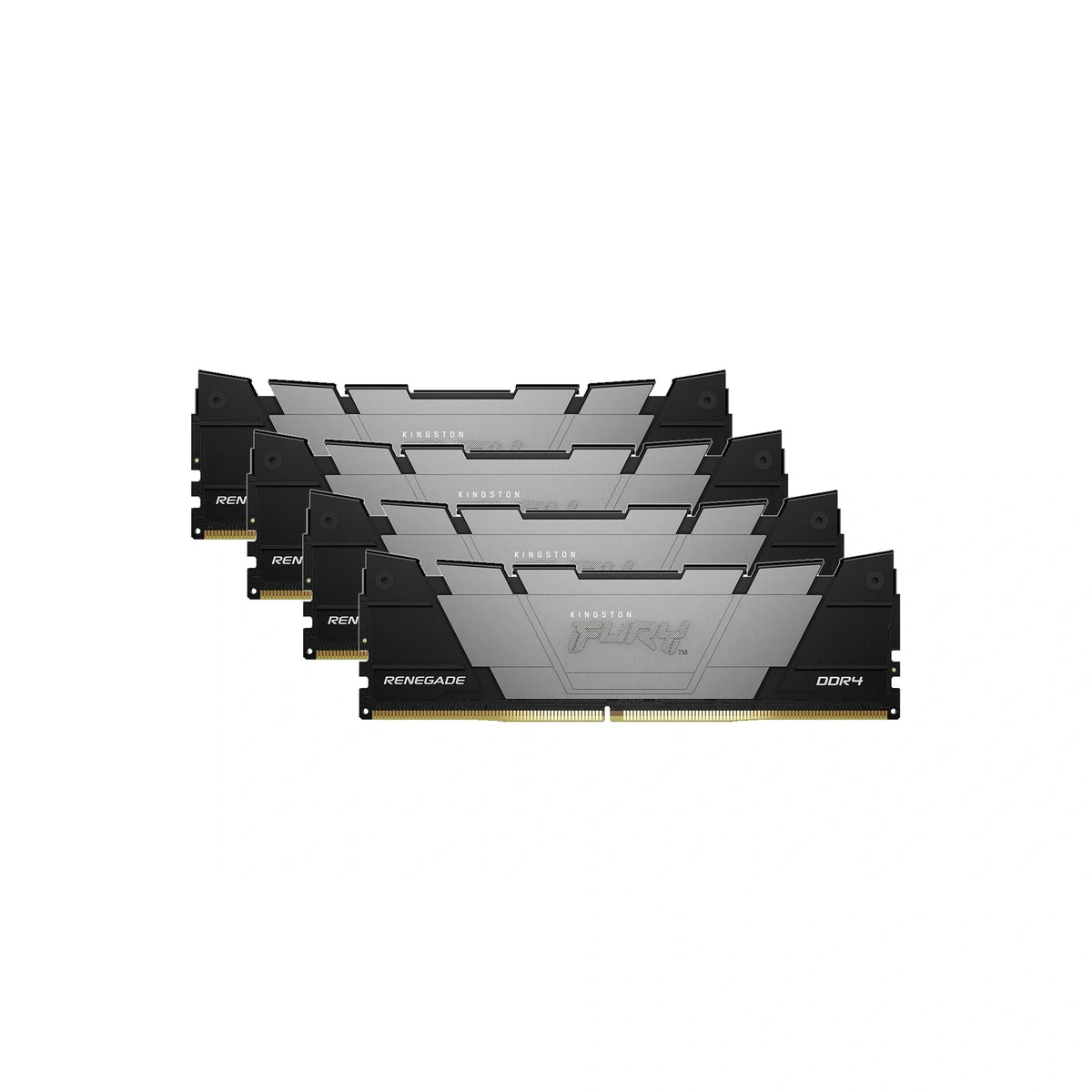 Kingston FURY Renegade 64 Go (4×16 Go) DDR4-3600 CL16 Noir — KF436C16RB12K4/64 – vue principale carrée sur fond blanc montrant les 4 barrettes du kit