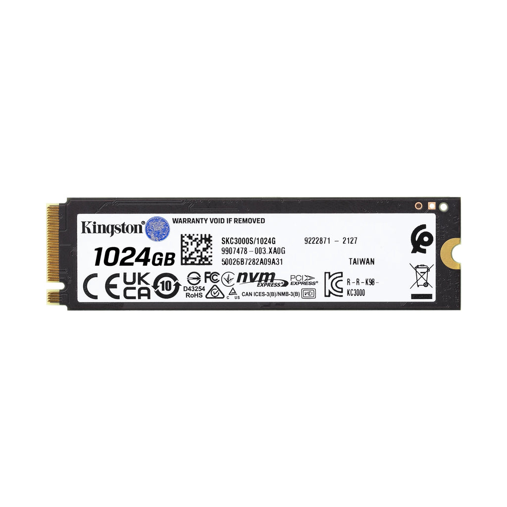 Kingston KC3000 1 To — vue produit 2 du SSD sur fond blanc carré — réf. SKC3000S/1024G