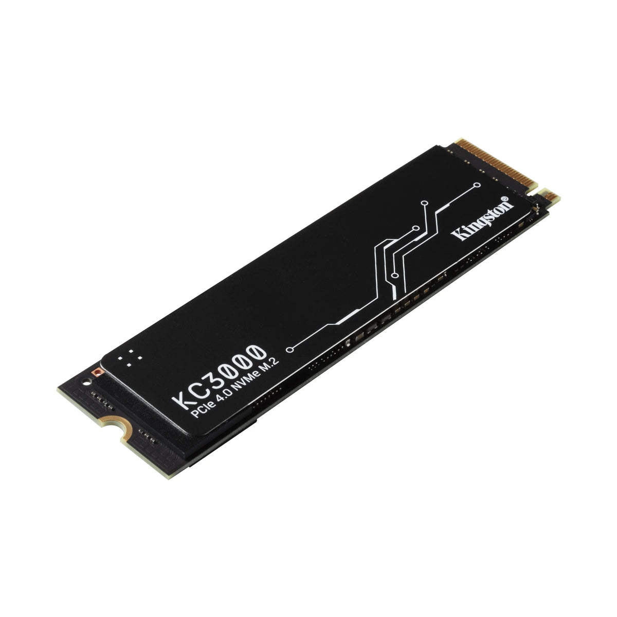 Kingston KC3000 2 To — vue produit 3 du SSD sur fond blanc carré — réf. SKC3000D/2048G
