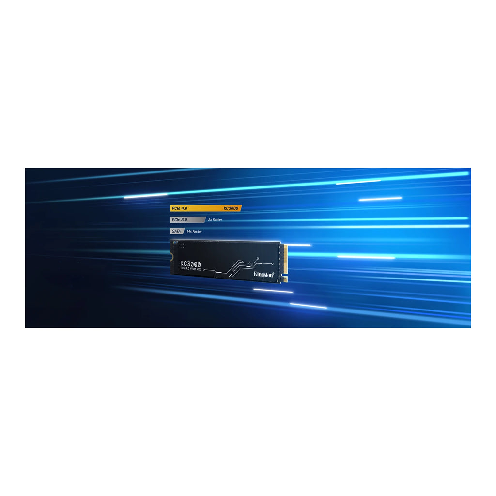 Kingston KC3000 2 To — vue produit 8 du SSD sur fond blanc carré — réf. SKC3000D/2048G