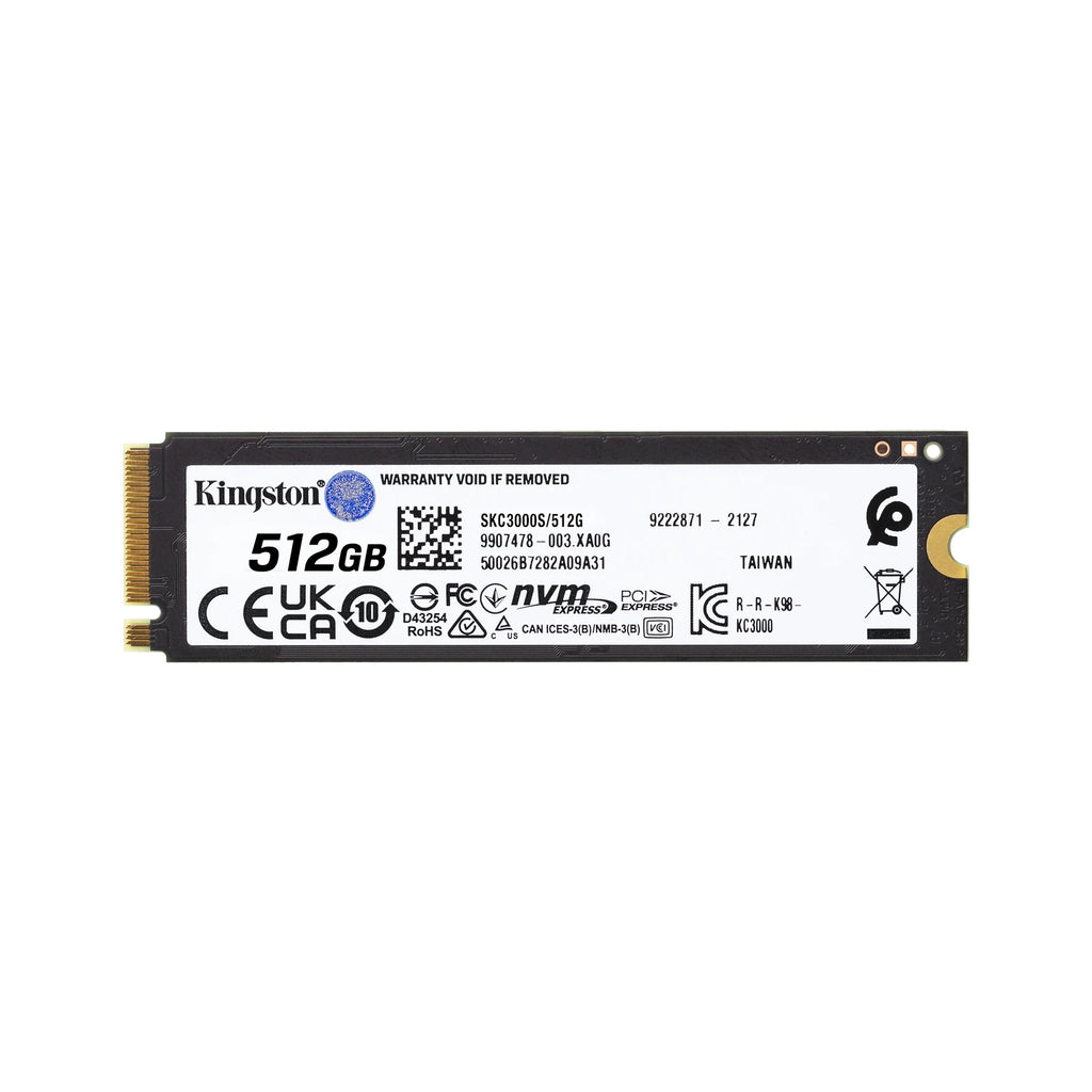 Kingston KC3000 512 Go — vue produit 2 du SSD sur fond blanc carré — réf. SKC3000S/512G