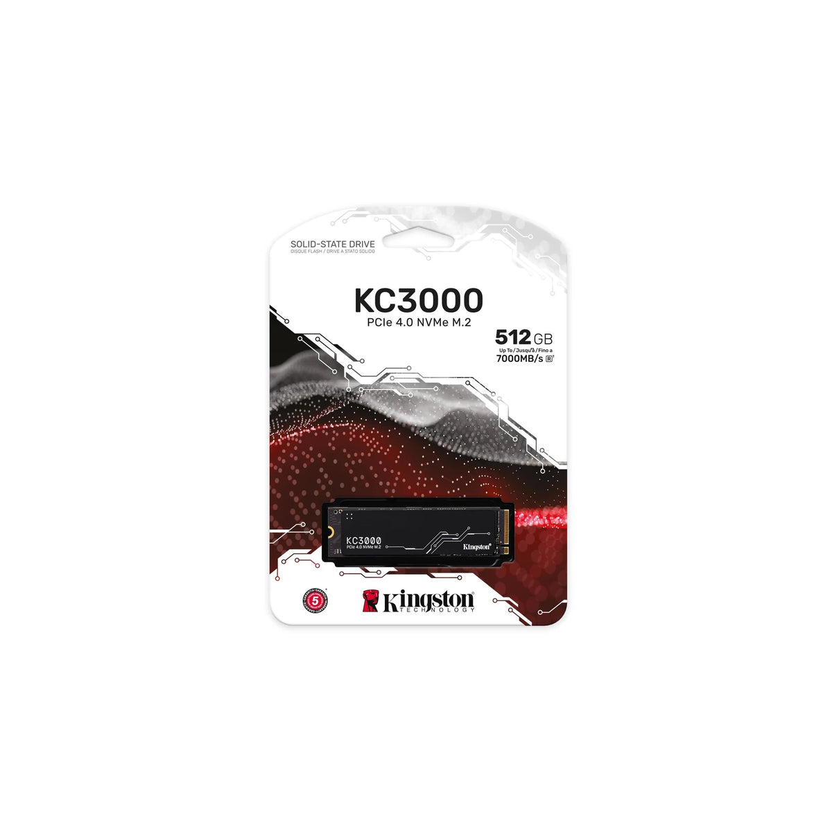 Kingston KC3000 512 Go — vue produit 4 du SSD sur fond blanc carré — réf. SKC3000S/512G