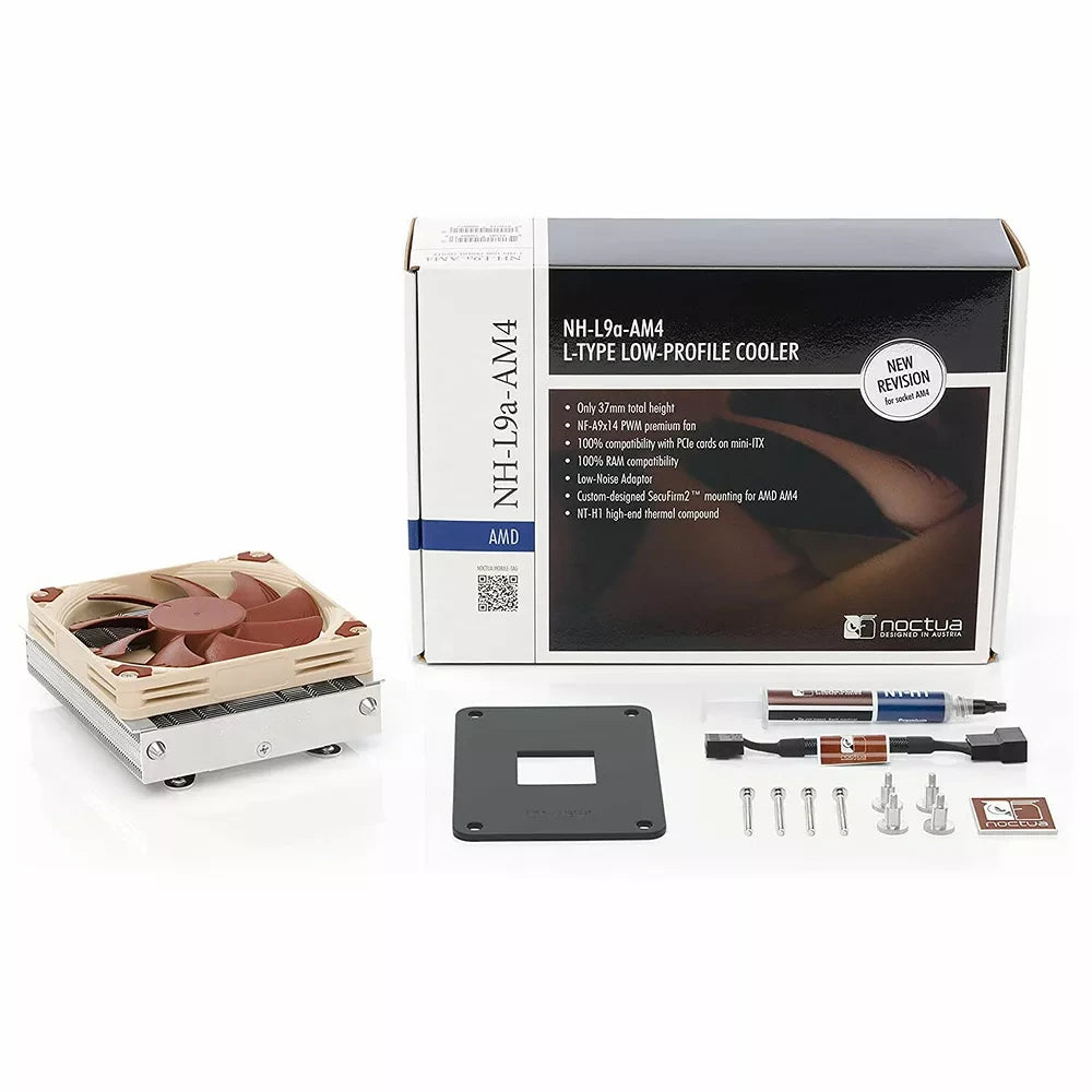 Noctua NH-L9a-AM4 — vue produit 4 du ventirad CPU sur fond blanc — réf. NH-L9A-AM4
