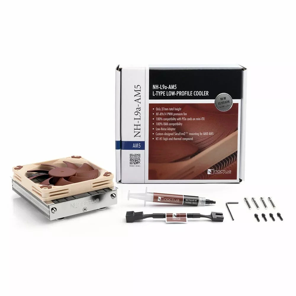 Noctua NH-L9A-AM5 — vue produit 4 du ventirad CPU sur fond blanc — réf. NH-L9A-AM5