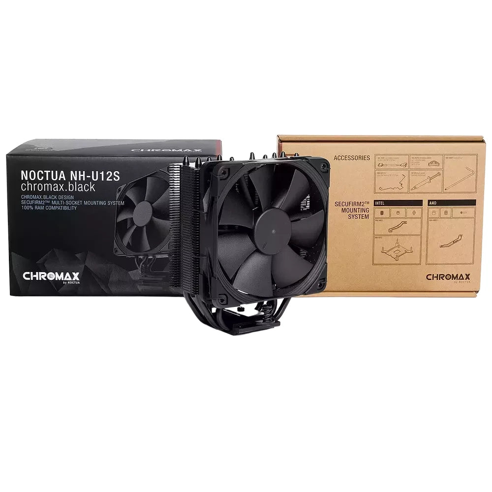 Noctua NH-U12S chromax.black — vue produit 5 du ventirad CPU sur fond blanc — réf. NH-U12S-CHROMAX-BLACK