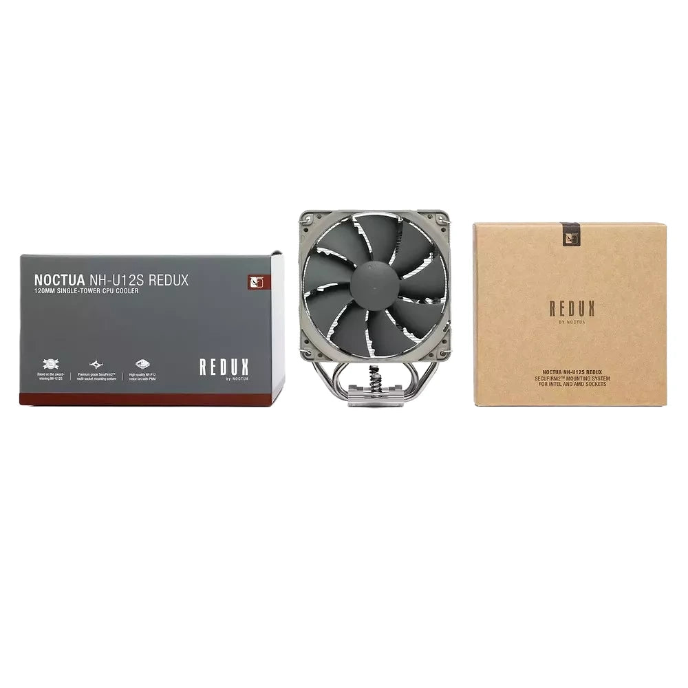 Noctua NH-U12S redux — vue produit 3 du ventirad CPU sur fond blanc — réf. NH-U12S REDUX