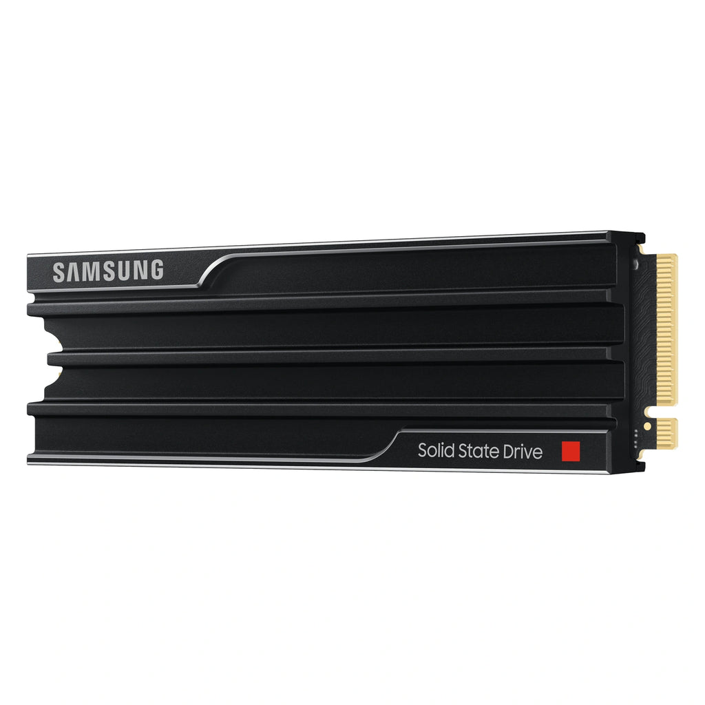 Samsung 9100 PRO 1 To avec dissipateur — vue en perspective droite du SSD M.2 NVMe PCIe 5.0 x4 sur fond blanc carré — réf. MZ-VAP1T0CW