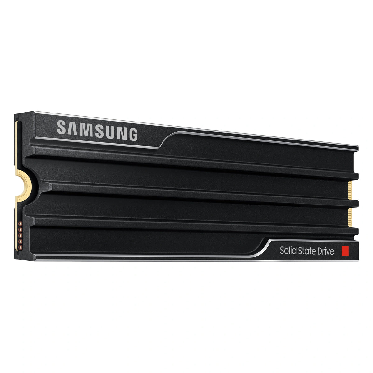Samsung 9100 PRO 1 To avec dissipateur — vue en perspective gauche du SSD M.2 NVMe PCIe 5.0 x4 sur fond blanc carré — réf. MZ-VAP1T0CW