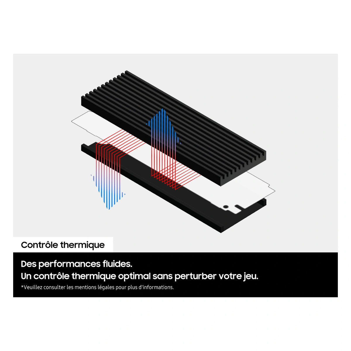 Samsung 9100 PRO 1 To avec dissipateur — dissipateur et contrôle thermique du SSD M.2 NVMe PCIe 5.0 x4 sur fond blanc carré — réf. MZ-VAP1T0CW
