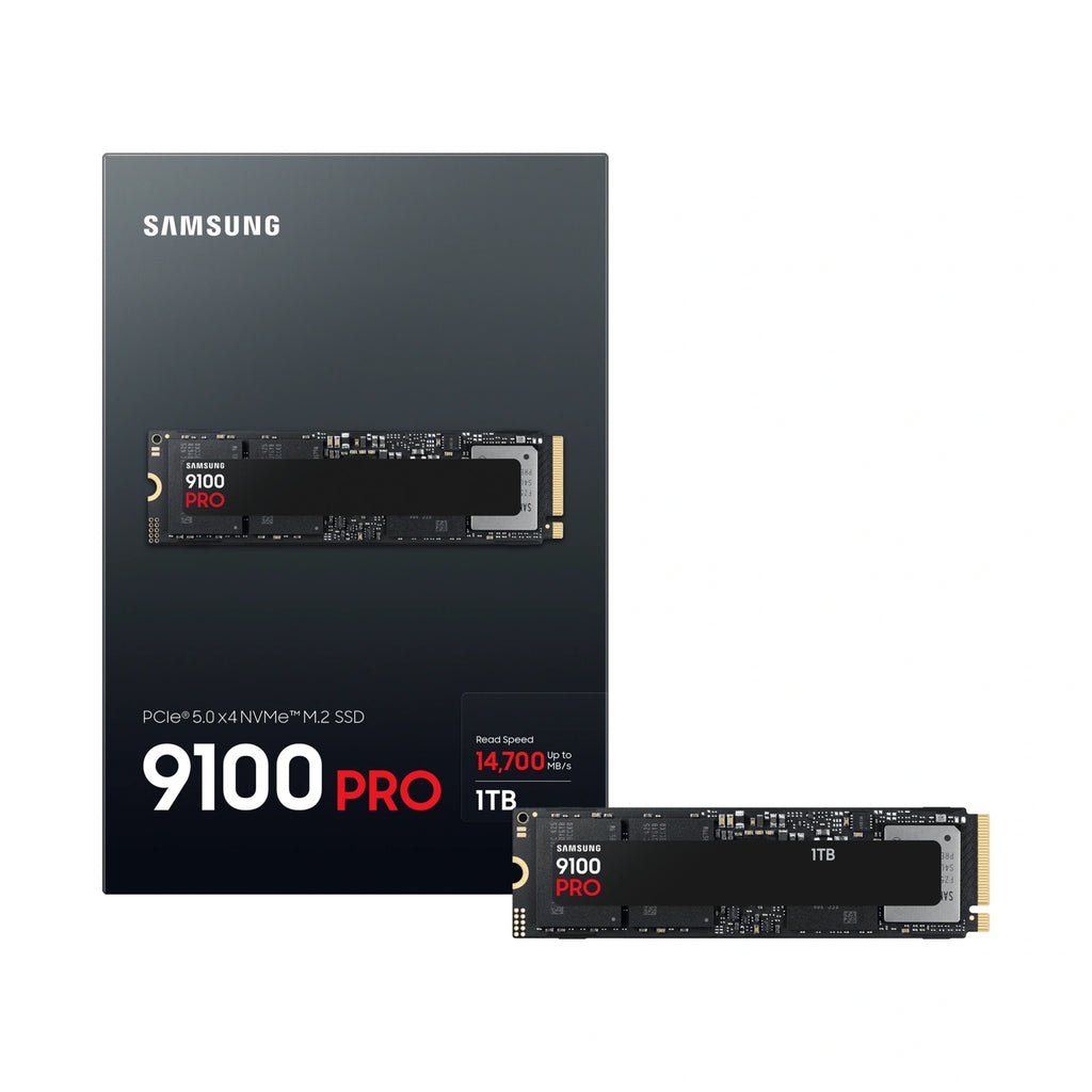 Samsung 9100 PRO 1 To — contenu de la boîte du SSD M.2 NVMe PCIe 5.0 x4 sur fond blanc carré — réf. MZ-VAP1T0BW