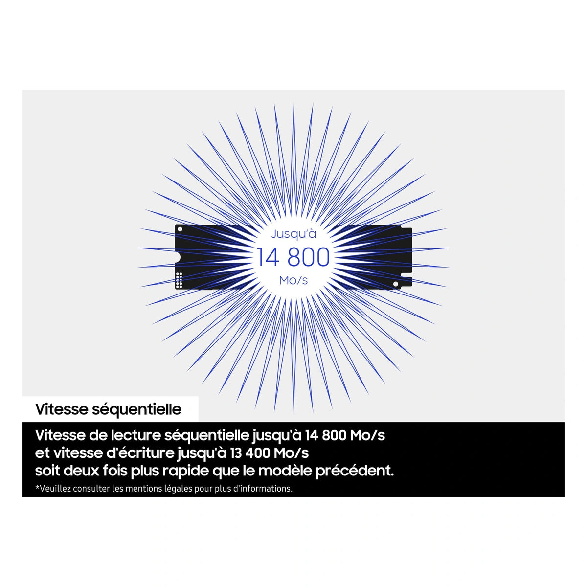 Samsung 9100 PRO 1 To — performances séquentielles du SSD M.2 NVMe PCIe 5.0 x4 sur fond blanc carré — réf. MZ-VAP1T0BW