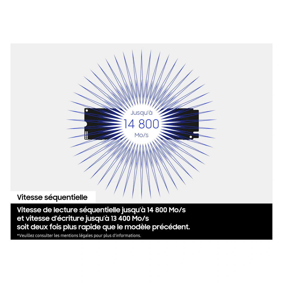 Samsung 9100 PRO 2 To avec dissipateur — performances séquentielles du SSD M.2 NVMe PCIe 5.0 x4 sur fond blanc carré — réf. MZ-VAP2T0CW