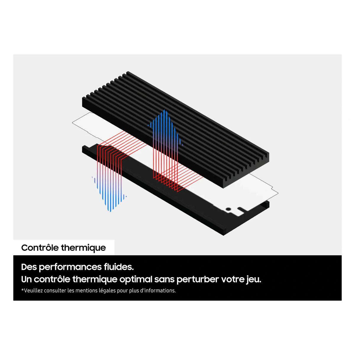 Samsung 9100 PRO 2 To avec dissipateur — dissipateur et contrôle thermique du SSD M.2 NVMe PCIe 5.0 x4 sur fond blanc carré — réf. MZ-VAP2T0CW